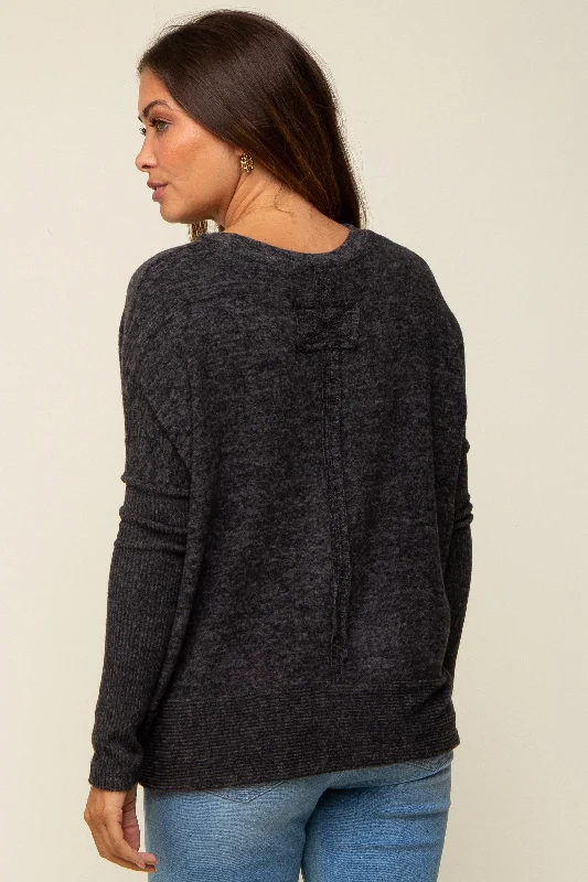 Black Heather Brushed Knit Maternity Top