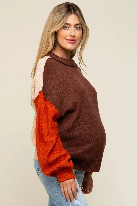 Brown Multi-Color Knit Maternity Sweater