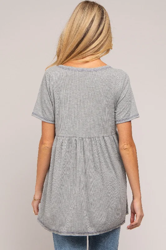 Grey V Neck Maternity Top