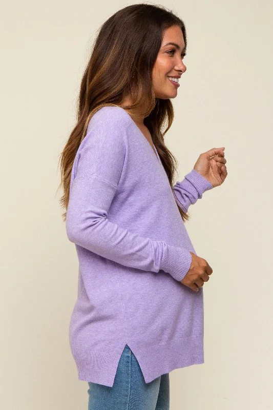 Lavender Long Sleeve Side Slit Maternity Sweater