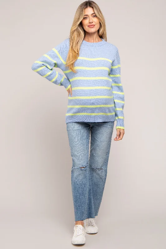 Light Blue Neon Striped Maternity Sweater