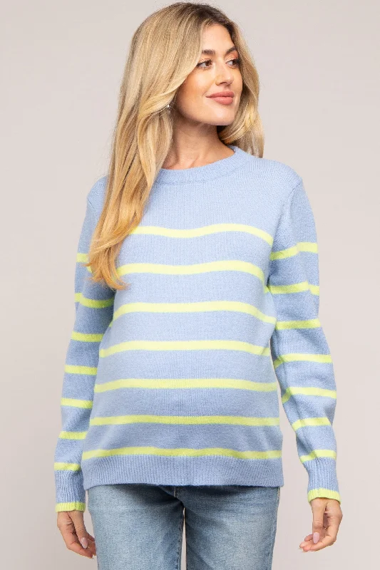 Light Blue Neon Striped Maternity Sweater