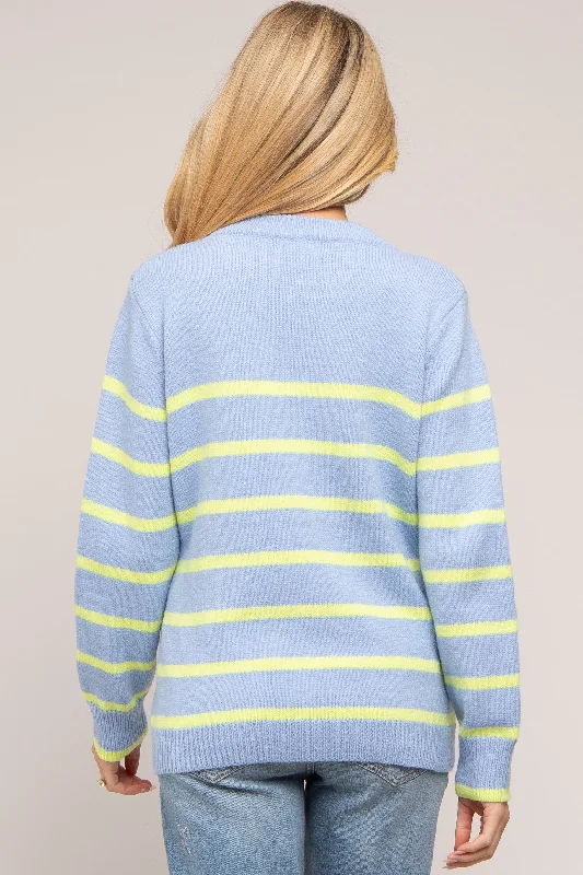 Light Blue Neon Striped Maternity Sweater