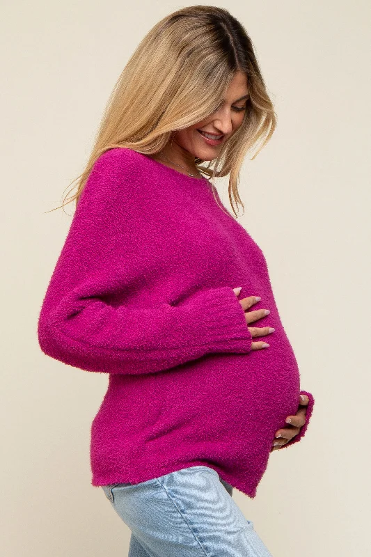 Magenta Fuzzy Knit Maternity Sweater