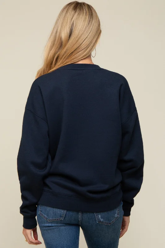 Navy Blue Soft Knit Fleece Lined Maternity Sweatshirt