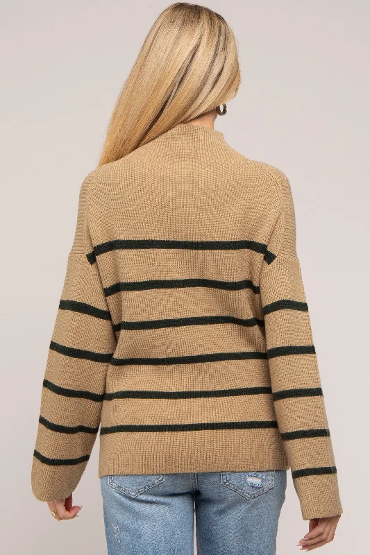 Olive Striped Mock Neck Maternity Sweater