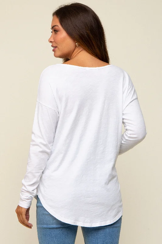 White Long Sleeve Curved Hem Maternity Top