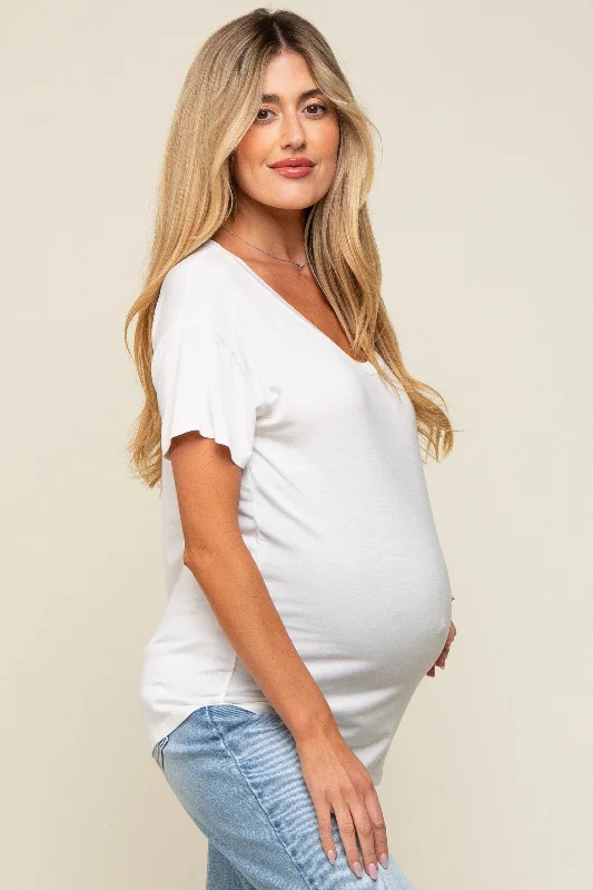 White Scoop Neck Basic Maternity Tee