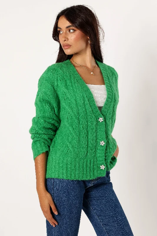 Alessandra Crystal Button Cardigan - Spearmint