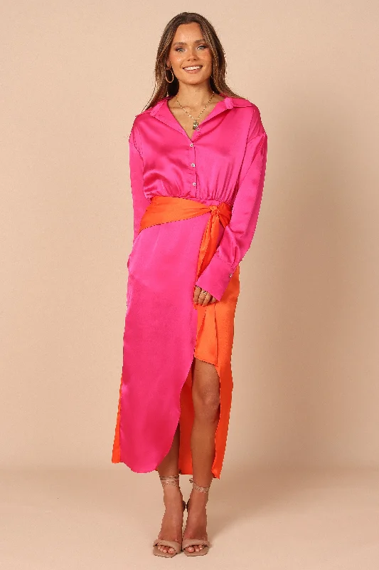 Austin Colourblock Wrap Dress - Pink/Orange