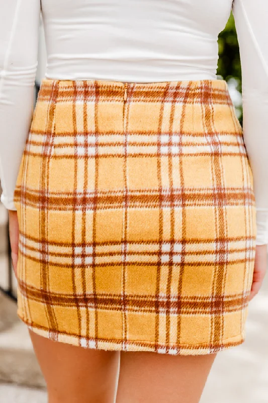 Be Here Forever Mustard Plaid Skirt FINAL SALE