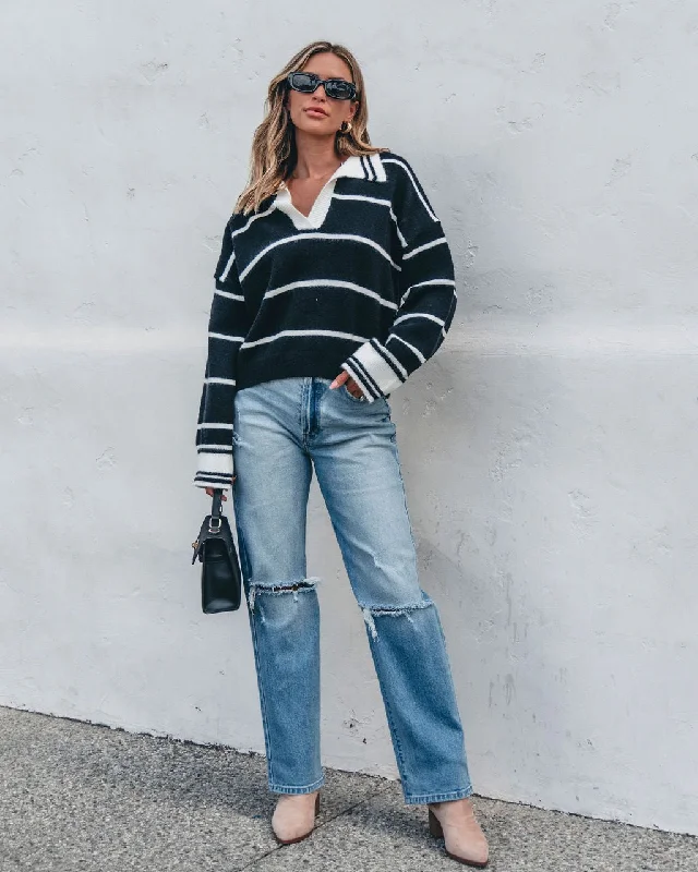 Black and White Stripe Collared Sweater