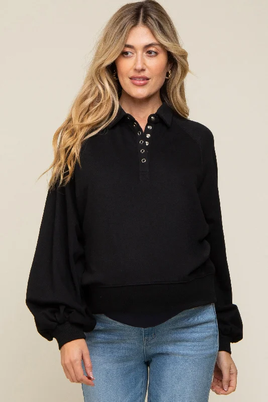 Black Collared Button Maternity Pullover