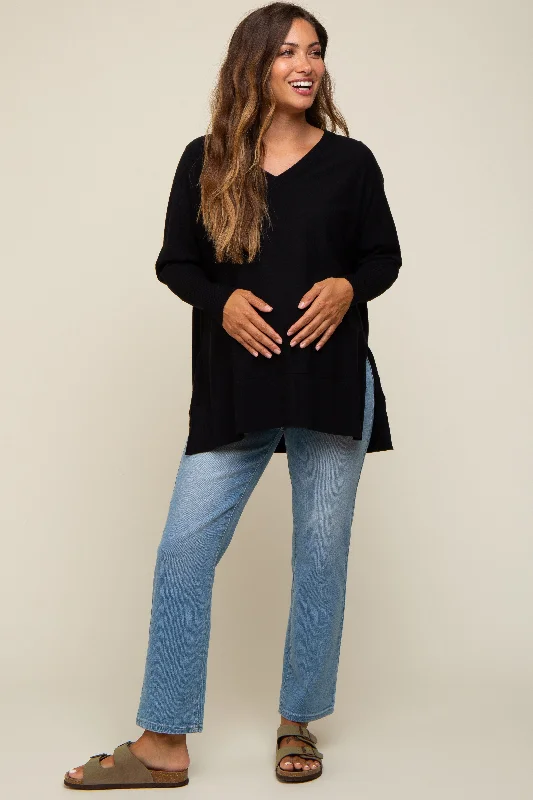 Black Knit Long Dolman Sleeve Maternity Top