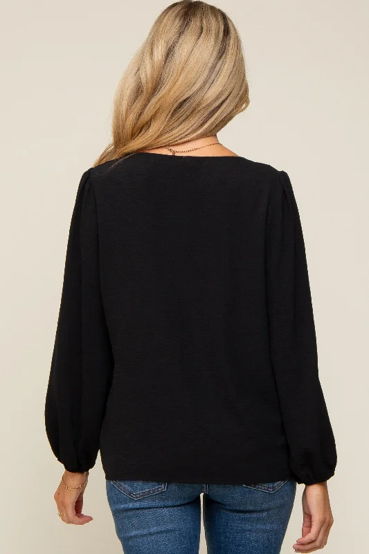 Black Long Puff Sleeve Maternity Blouse Top