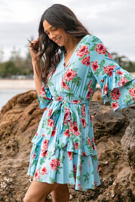 Cassatt Wrap Mini Dress - Blue Floral