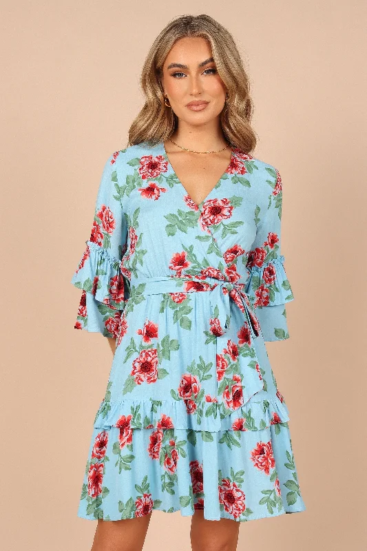 Cassatt Wrap Mini Dress - Blue Floral