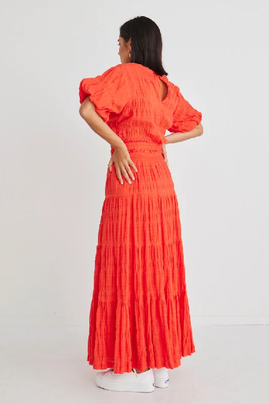 Charming Sunset Shirred Cotton Tiered Maxi Skirt