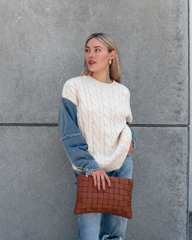 Cream Denim Cable Knit Sweater