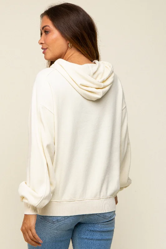 Cream Faded Wash Maternity Drawstring Hoodie