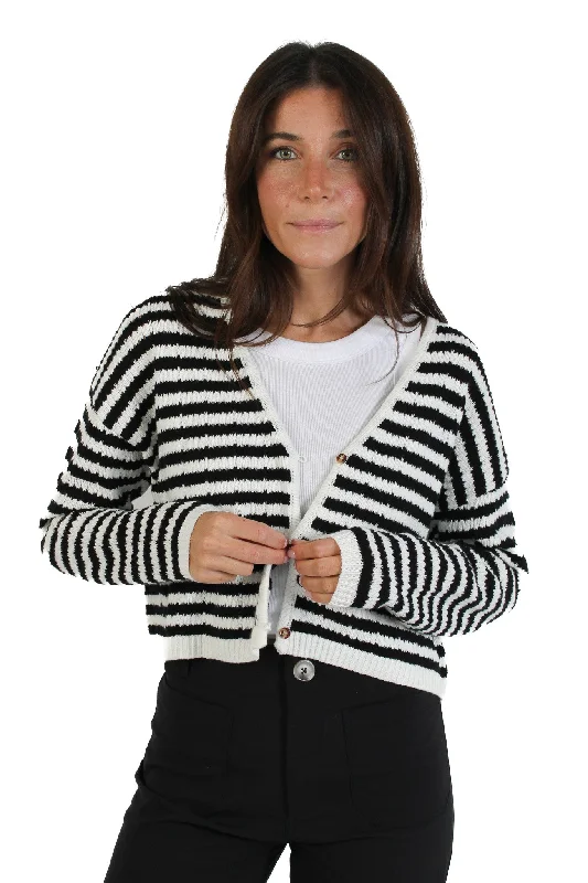 Crochet Black & White Striped Cardigan