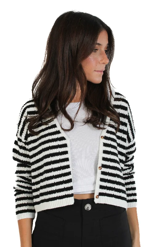 Crochet Black & White Striped Cardigan