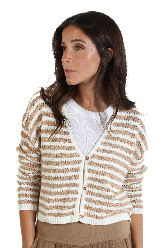 Crochet Tan & White Striped Cardigan