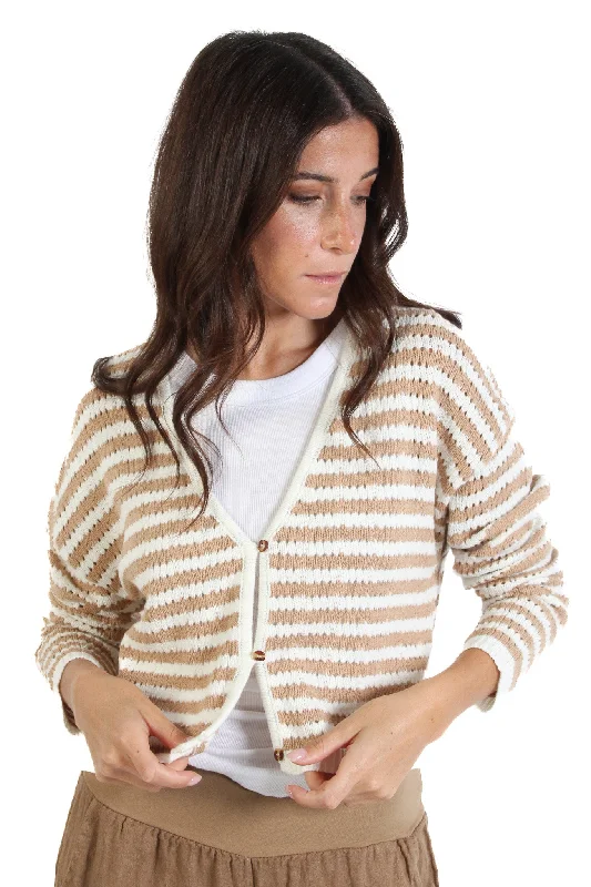 Crochet Tan & White Striped Cardigan