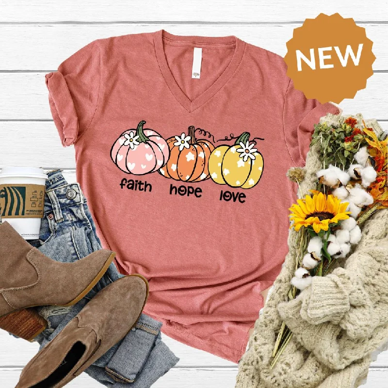 Faith Hope Love Pumpkins V-Neck