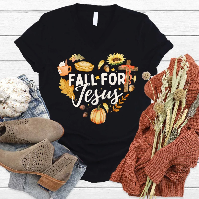 Fall For Jesus Heart Collage V-Neck