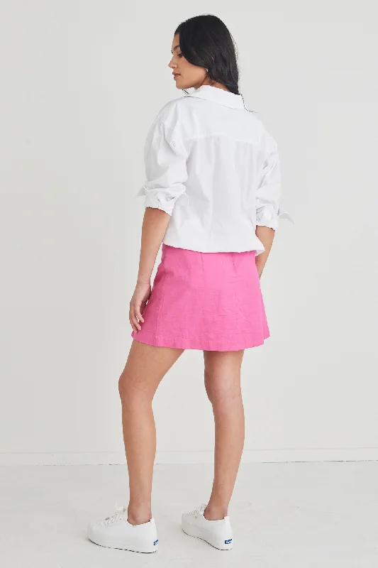 Fever Barbie Pink Linen Front Split Belted Mini Skirt