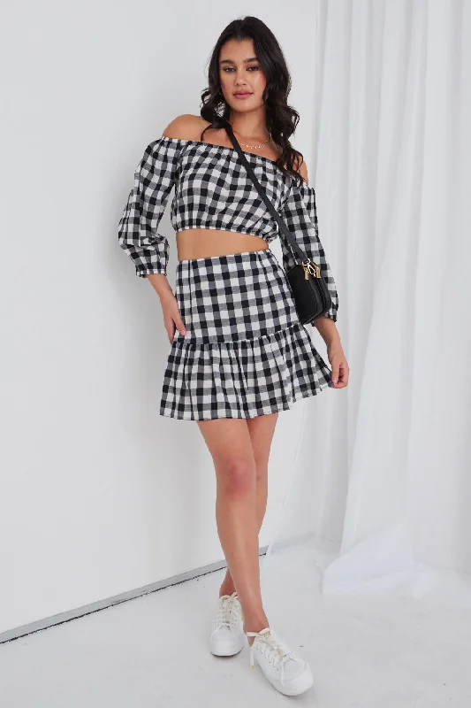 Flicker Black Gingham Tiered Mini Skirt