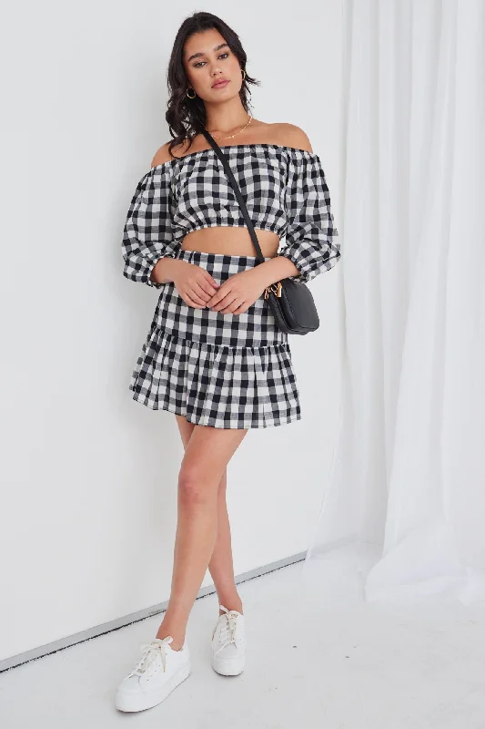 Flicker Black Gingham Tiered Mini Skirt