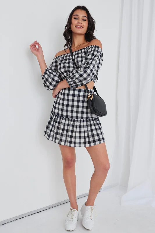 Flicker Black Gingham Tiered Mini Skirt