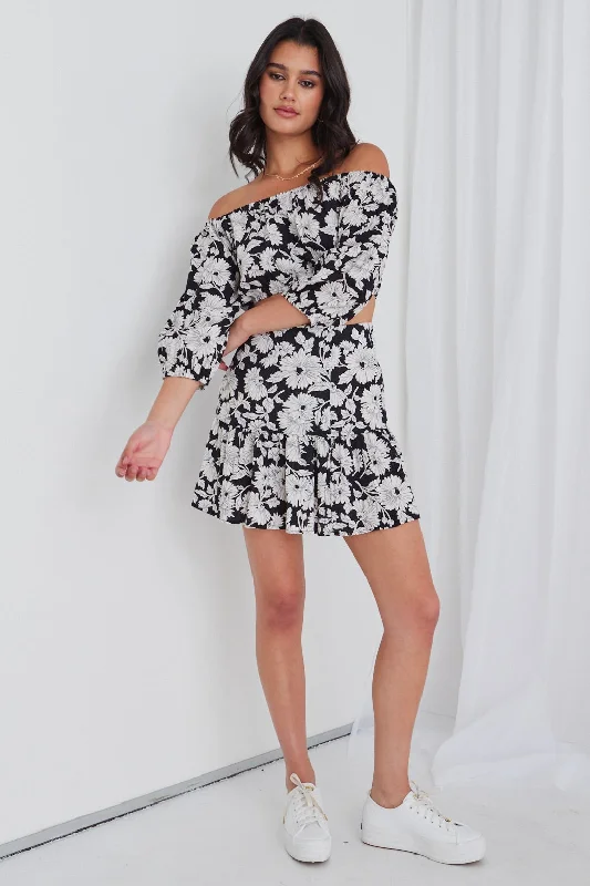 Flicker Floral Silhouette Tiered Mini Skirt