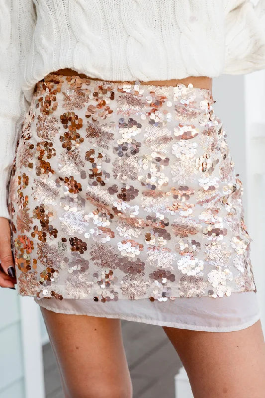 Fool For You Rose Gold Sequin Mini Skort FINAL SALE