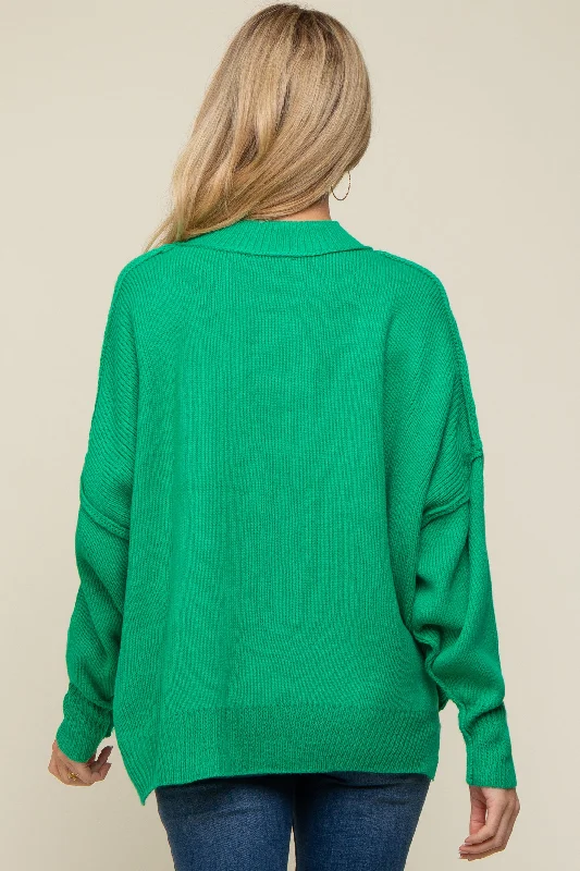 Green Mock Neck Maternity Sweater