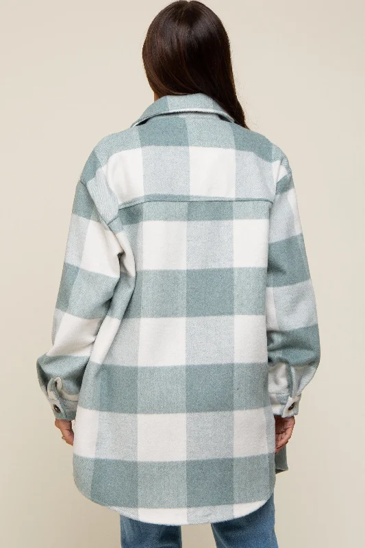 Grey Plaid Brushed Long Maternity Shacket