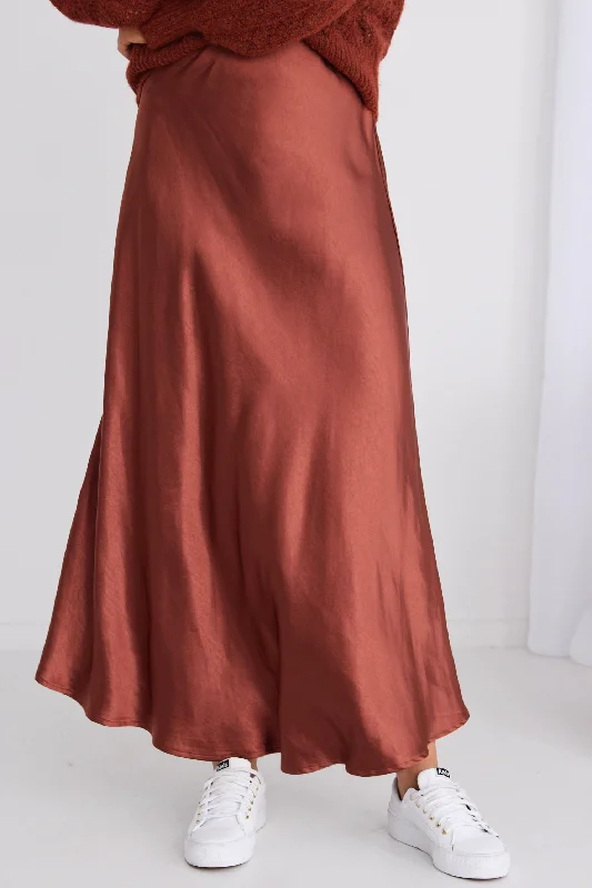 Haven Copper Satin Bias Cut Floaty Maxi Skirt