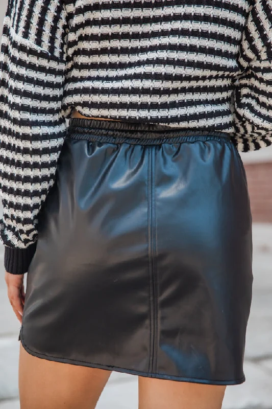 Just For Now Black Drawstring Faux Leather Skort