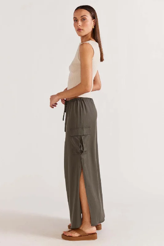 Kendi Khaki Cargo Midi Skirt