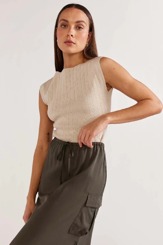 Kendi Khaki Cargo Midi Skirt