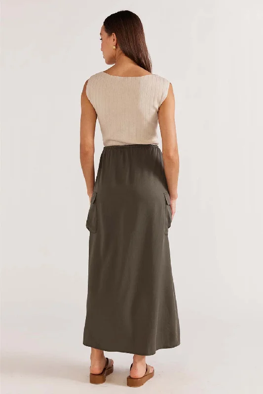 Kendi Khaki Cargo Midi Skirt