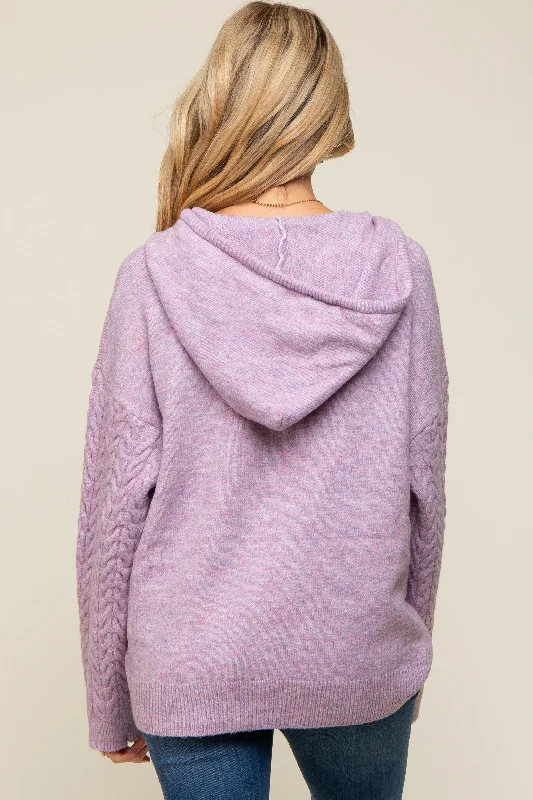 Lavender Mixed Knit Maternity Hooded Sweater