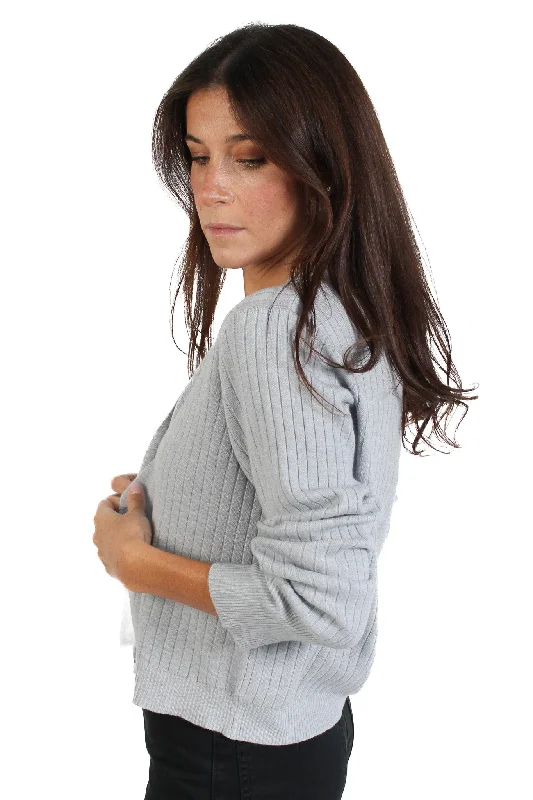 Light Grey Knit Ribbed Cardigan