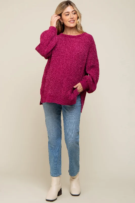 Magenta Chenille Knit Balloon Sleeve Maternity Sweater