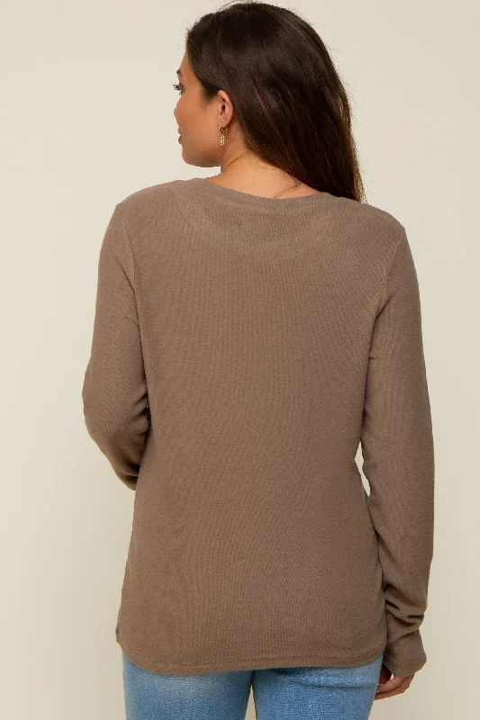 Mocha Soft Knit Long Sleeve Maternity Top