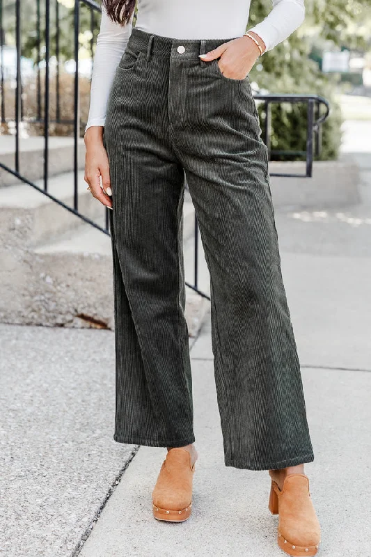 Get To Going Olive Corduroy Straight Leg Pants