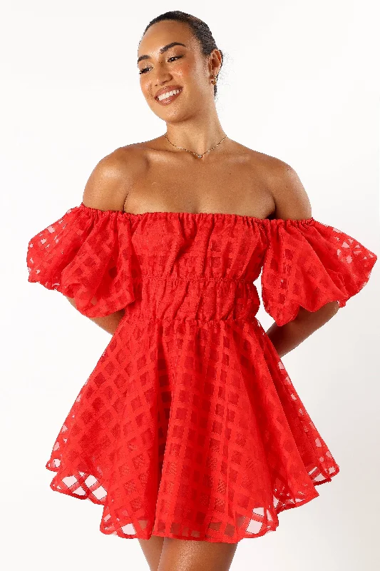 Philia Off Shoulder Mini Dress - Red