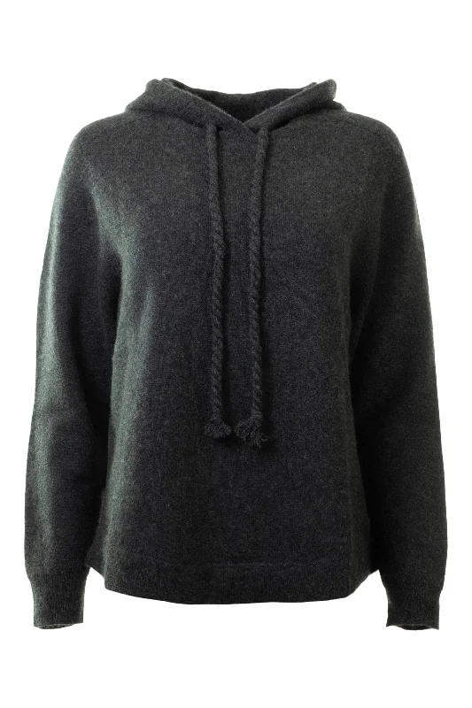 Repeat Cashmere Hoodie with Twisted Drawstring Detail in Charcoal